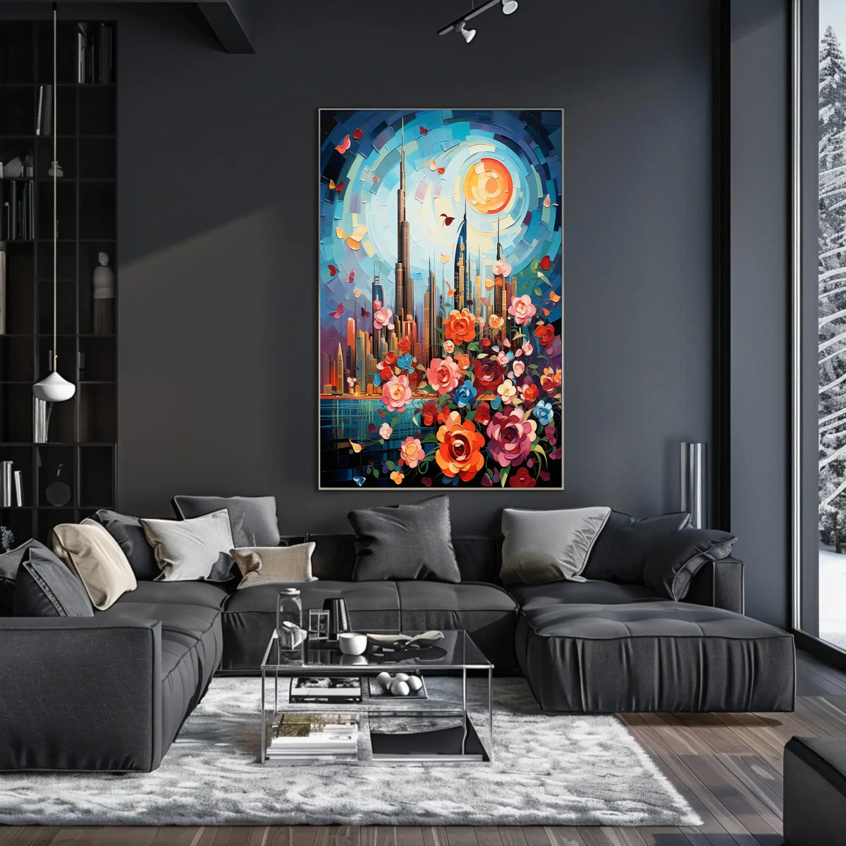 Dubai Skyline with Flowers Celebrates Urban or Cityscape Poster