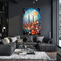 Dubai Skyline with Flowers Celebrates Urban or Cityscape Poster