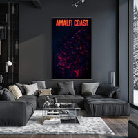 Amalfi Coast Neon Nightscape Poster Wall Art Decor Print