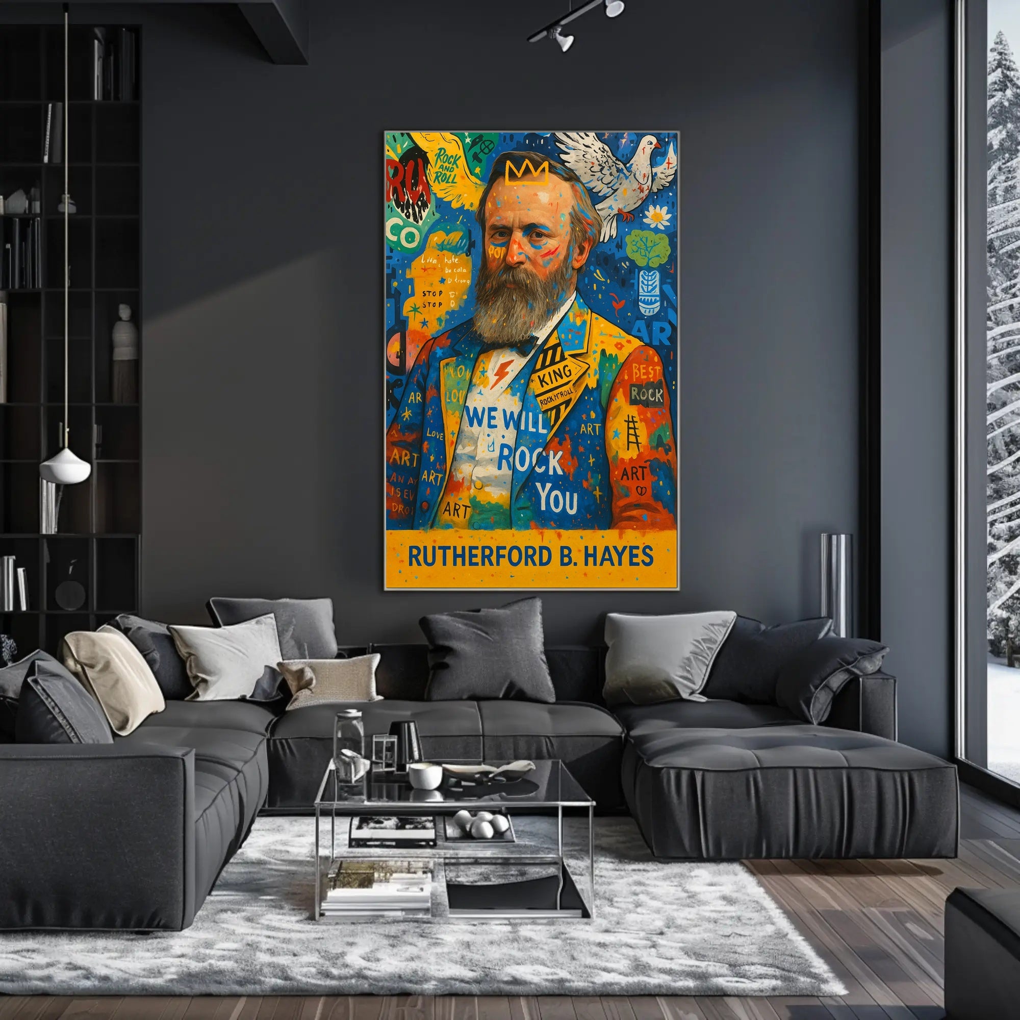 Colorful Bearded Man Portrait with Musical Elements Poster