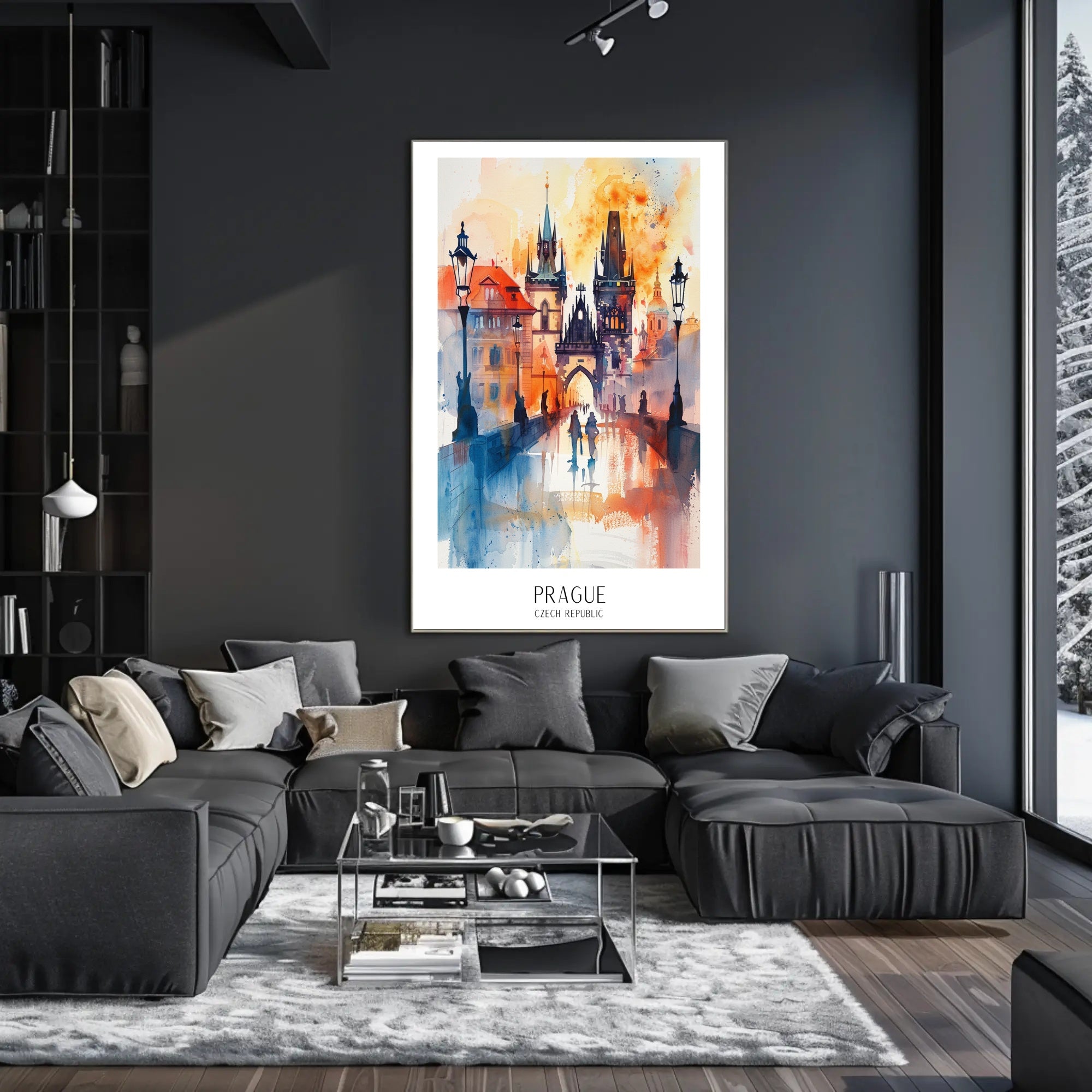 Prague Dreamscape Watercolor Urban or Cityscape Poster PosterGoat