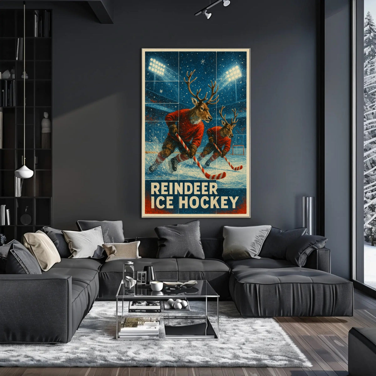 Reindeer Ice Hockey Poster for Holiday Fun Sports Enthusiasts