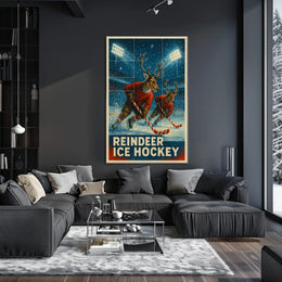 Reindeer Ice Hockey Poster for Holiday Fun Sports Enthusiasts