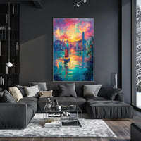 Hong Kong Harbor Sunset Impressionistic Art Poster