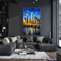 Illuminated Cityscape at Dusk Poster PosterGoat