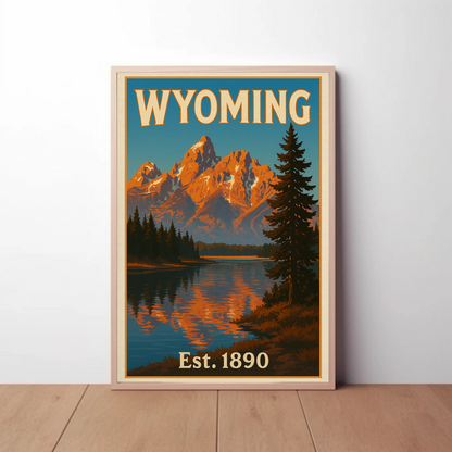 Wyoming Grand Tetons Mountain Lake Reflection Travel Poster
