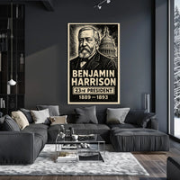 Benjamin Harrison 23rd President of the United States B & W Comic Sketch Poster