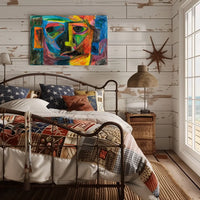 Cubist Abstract Face Art Poster: Vibrant Colors