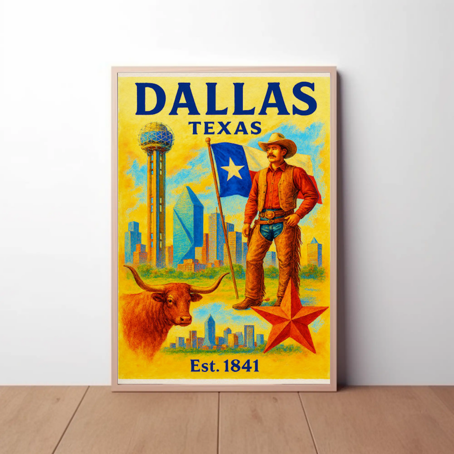 Dallas Texas Cowboy Skyline Star Travel Poster