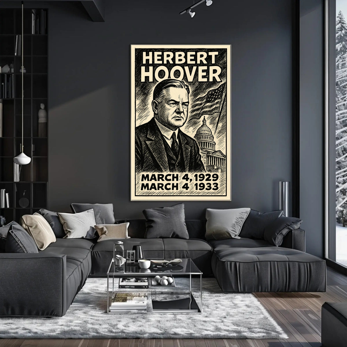 Herbert Hoover 31st President of the United States B & W Comic Sketch Poster
