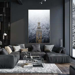 Snow-Covered Clock Tower Poster