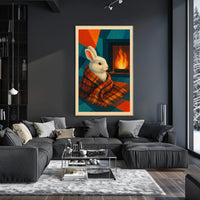 Cozy Rabbit by the Fireplace Poster