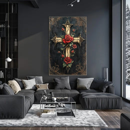 Ornate Cross with Roses Christian Spiritual Cultural Heritage Poster