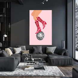 Retro Cowboy Boots Disco Ball Pop Culture Poster PosterGoat