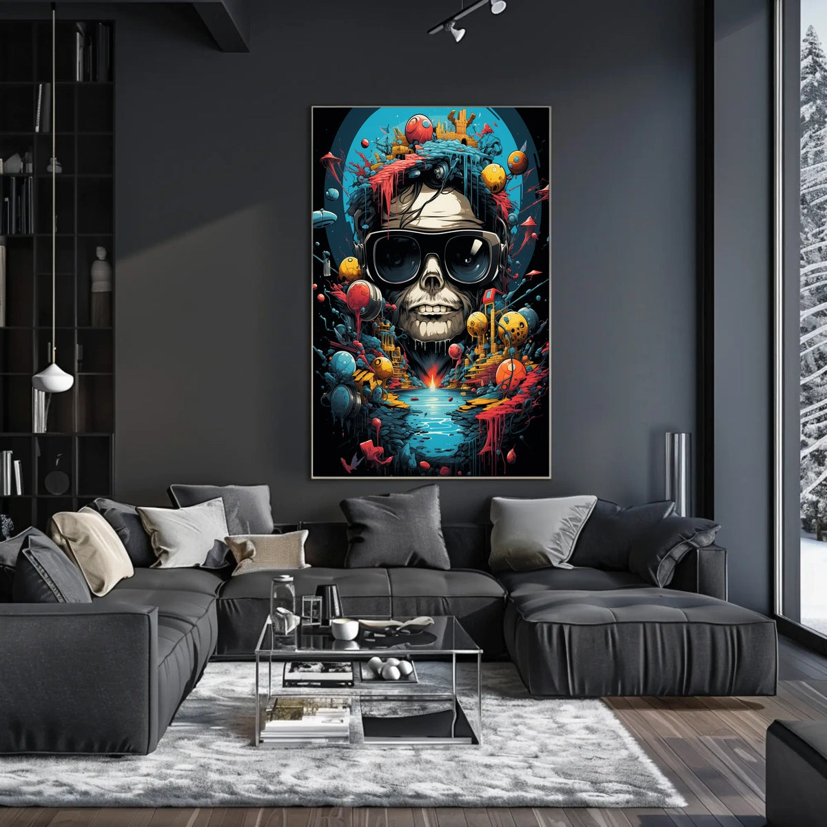 Futuristic Skull and Landscape Art Print Futuristic Sci-Fi Poster