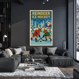Reindeer Ice Hockey Festive Fun Sports Poster