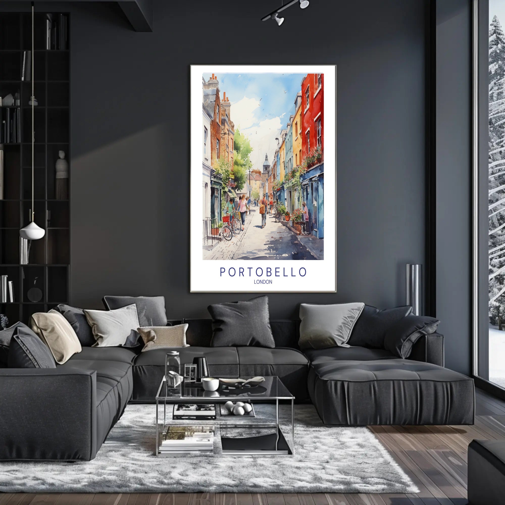 Portobello Street Scene Watercolor Urban or Cityscape Poster PosterGoat