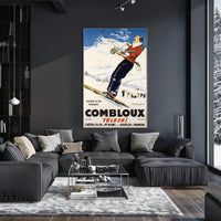 Skiing Adventure Travel Poster in Vintage French Alps Style PosterGoat