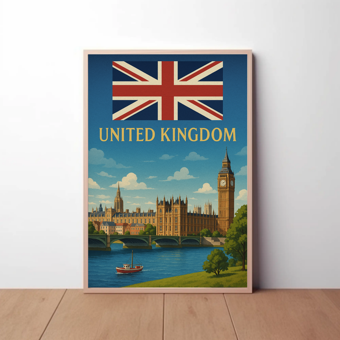 Majestic United Kingdom Iconic Landmarks Vintage-Style Travel Poster
