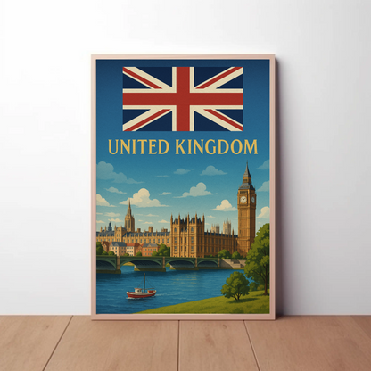 Majestic United Kingdom Iconic Landmarks Vintage-Style Travel Poster