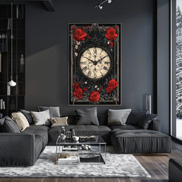 Vintage Clock with Roses in Artistic, Heritage Poster
