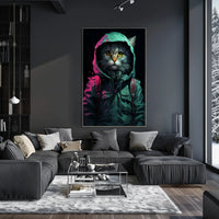 Anthropomorphic Cat in Rain Jacket Surreal Poster