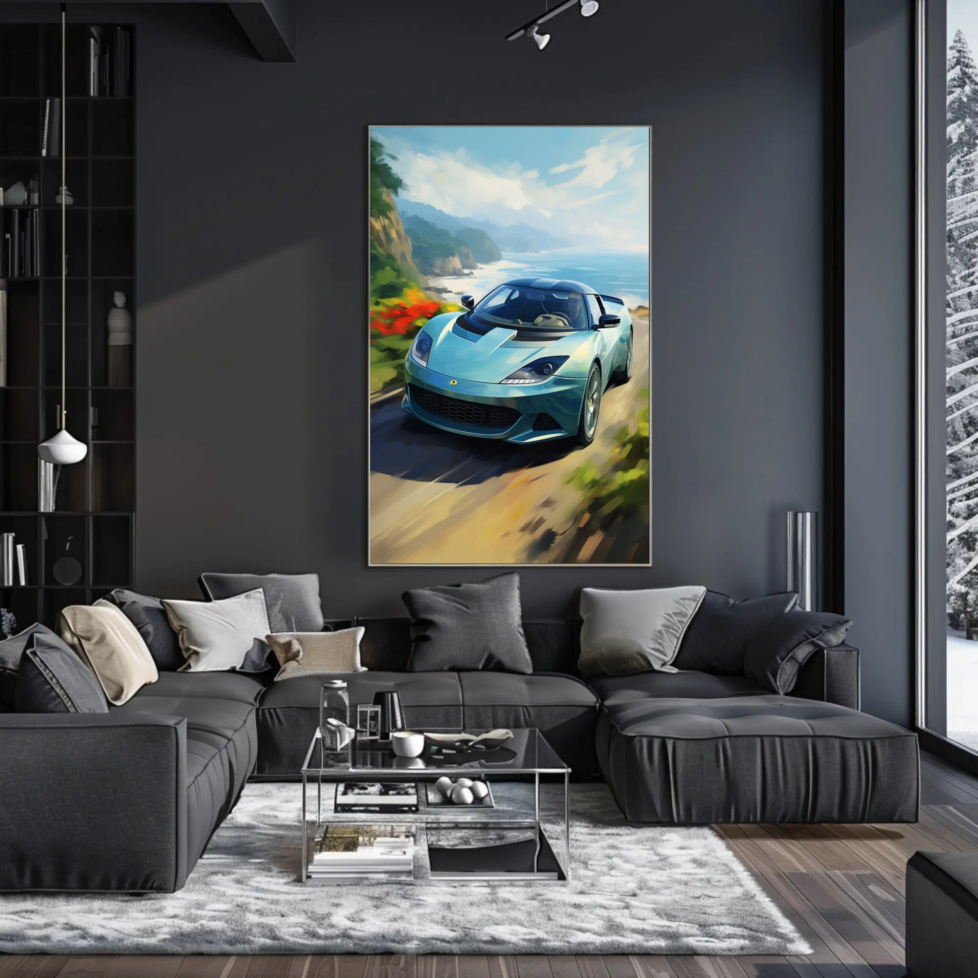 Coastal Drive with a Sports Car Poster PosterGoat