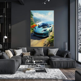 Coastal Drive with a Sports Car Poster PosterGoat