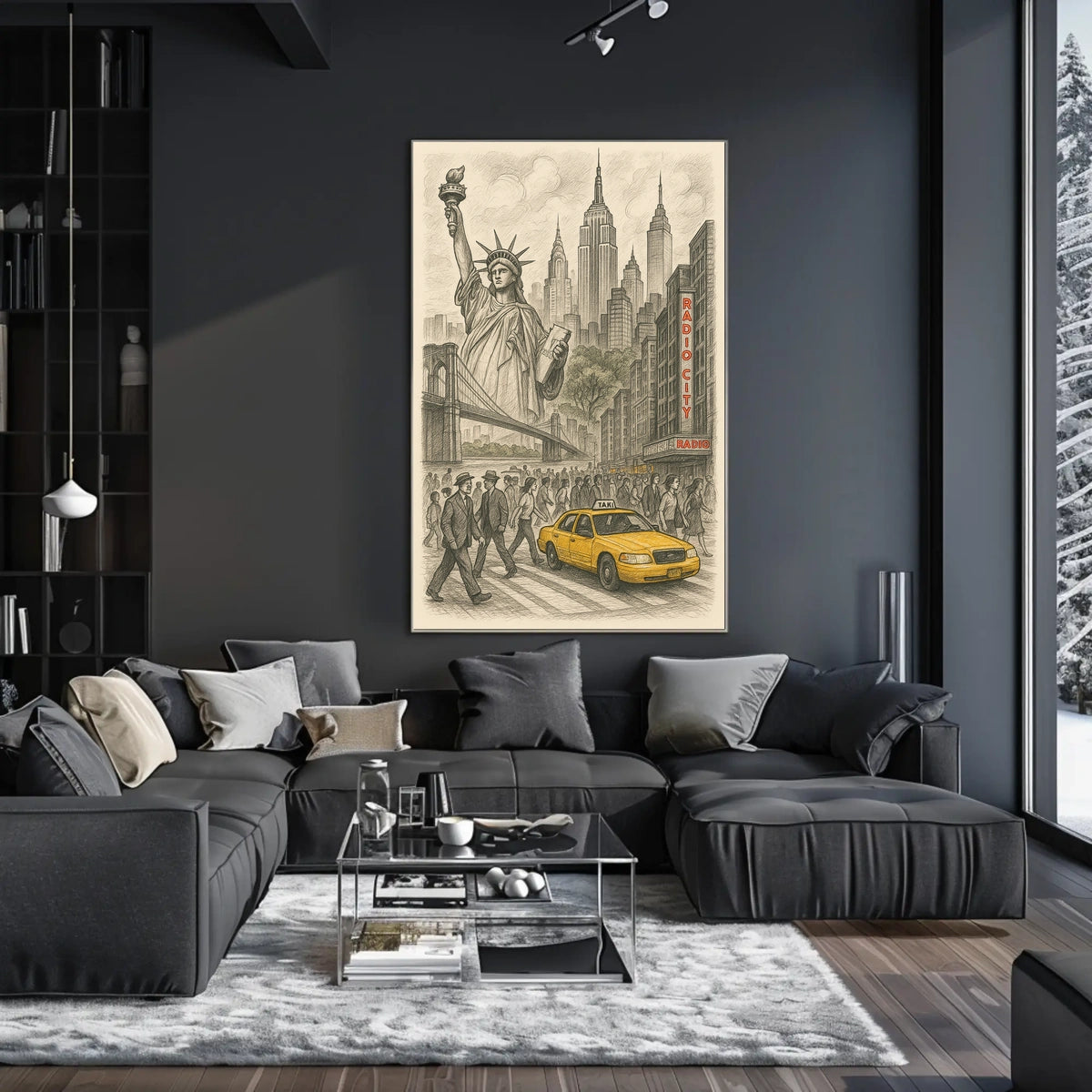 New York City Iconic Landmarks Poster Vintage Wall Art
