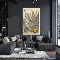 New York City Iconic Landmarks Poster Vintage Wall Art