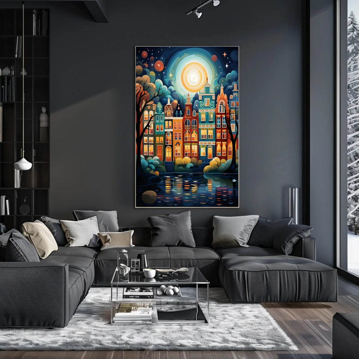 Vibrant European Cityscape at Night Travel Poster