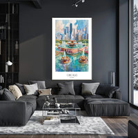 Chicago Skyline with Buckingham Fountain Urban Cityscape Poster PosterGoat