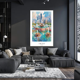 Chicago Skyline with Buckingham Fountain Urban Cityscape Poster PosterGoat