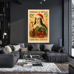 Festive Nun Artistic Poster with Christmas and Religious Elements