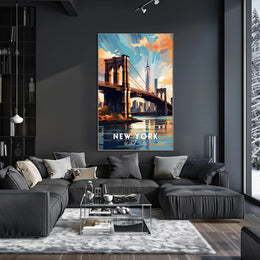 Brooklyn Bridge Sunset Cityscape Poster Modern Wall Art