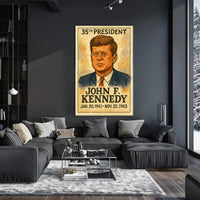 John F. Kennedy 35th President of the United States Exaggerated Cartoon Sketch Poster