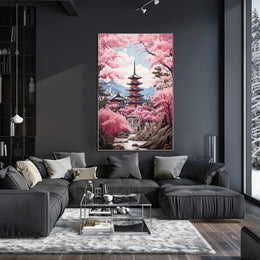 Cherry Blossom Pagoda Springtime Cultural or Heritage Poster