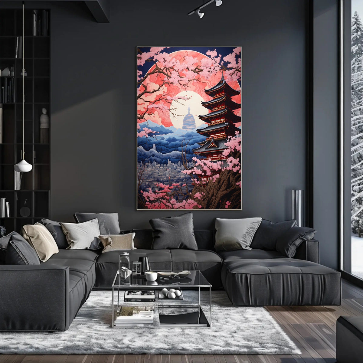 Japanese Pagoda and Sakura Harmony Cultural or Heritage Poster