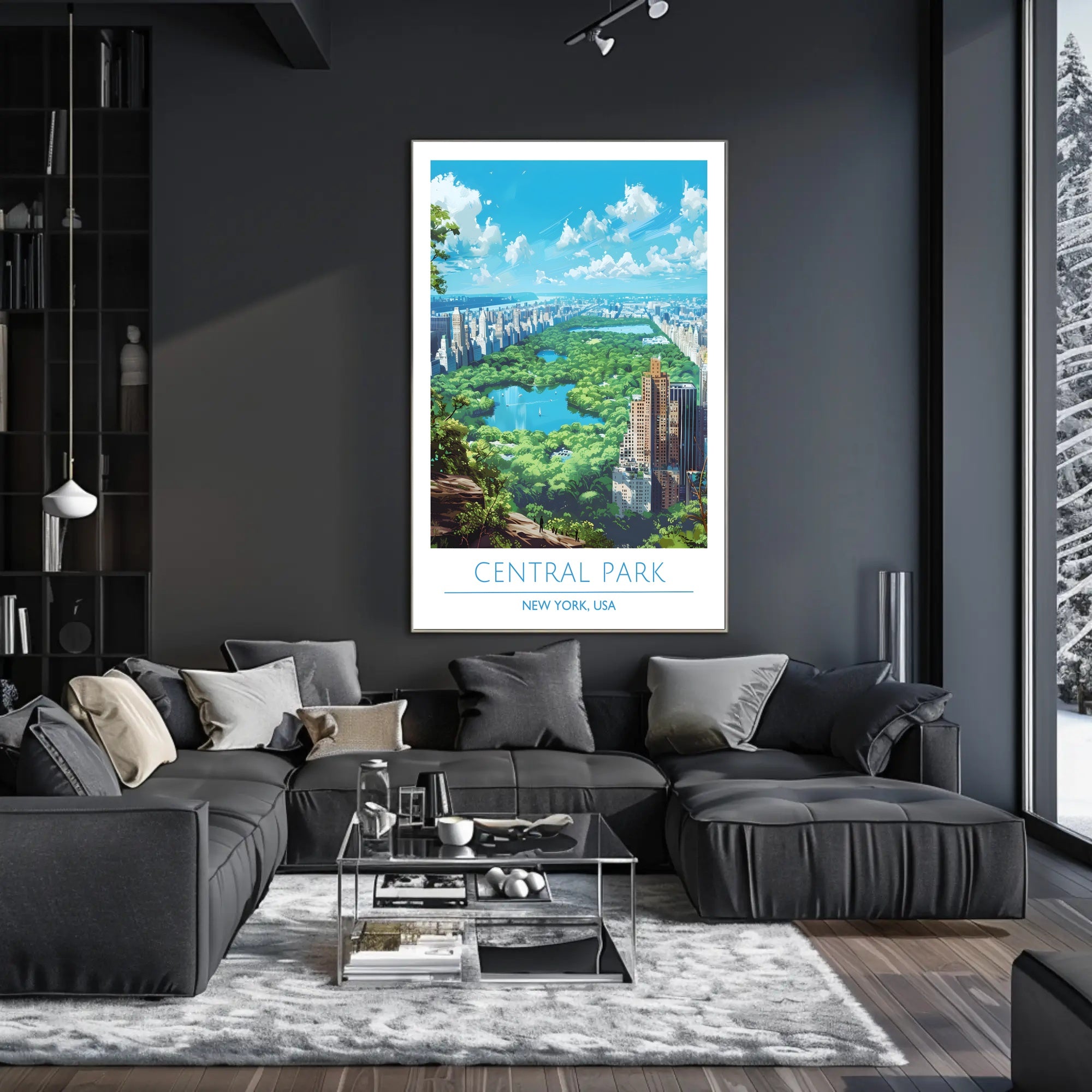 Central Park Serenity with Manhattan Skyline Urban or Cityscape Poster