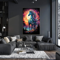 Majestic Unicorn in Mystical Cosmic Landscape Poster