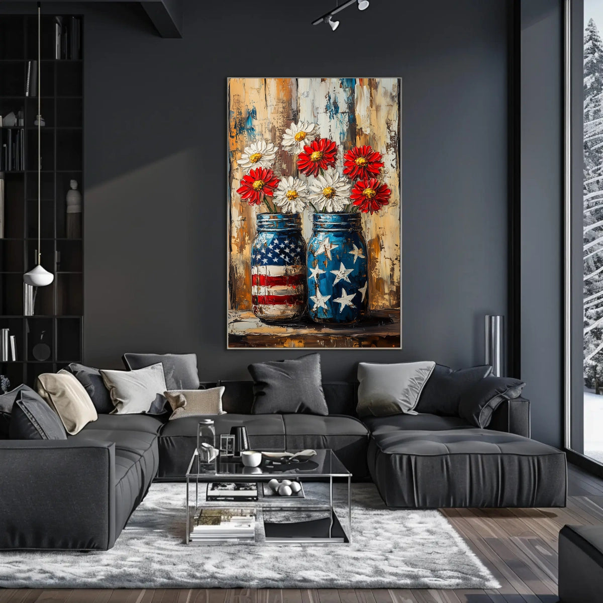Patriotic Mason Jars Painted In American Flag Colors Poster