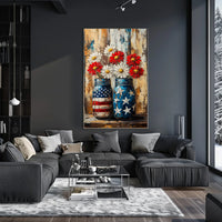 Patriotic Mason Jars Painted In American Flag Colors Poster