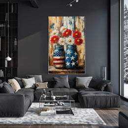 Patriotic Mason Jars Painted In American Flag Colors Poster