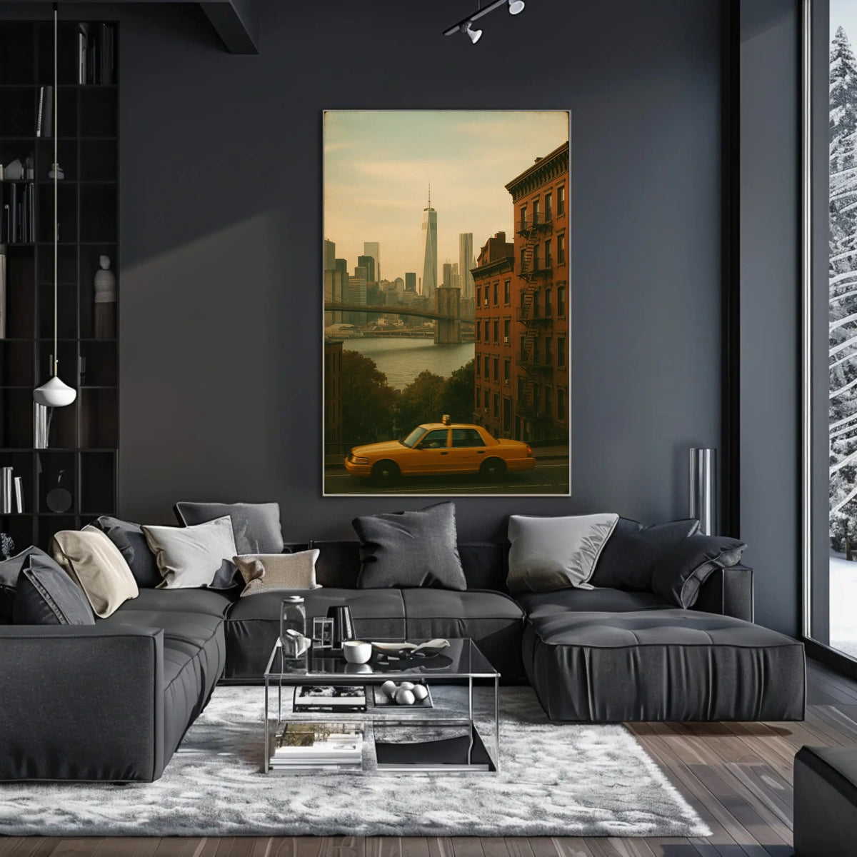New York City Skyline Taxi Poster Vintage Wall Art