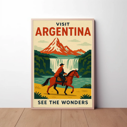 Visit Argentina Gaucho Waterfalls Adventure Travel Poster