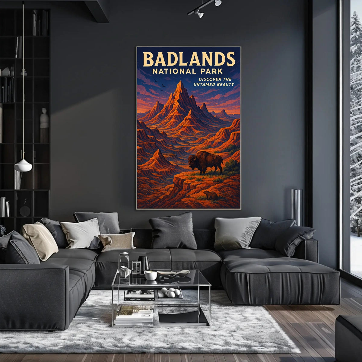 Badlands National Park Vintage Bison Adventure Poster