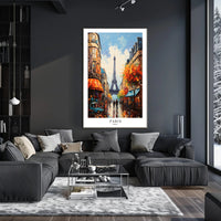 Parisian Street with Eiffel Tower Urban Cityscape Poster PosterGoat