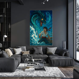Young Adventurer Battles Sea Dragon - Fantasy or Mythology Poster