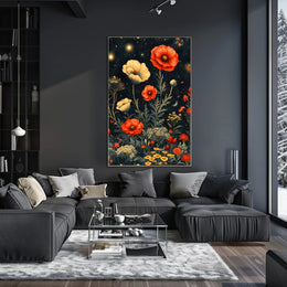 Floral Nightscape: Enchanted Poppies Fantasy or Mythology Poster