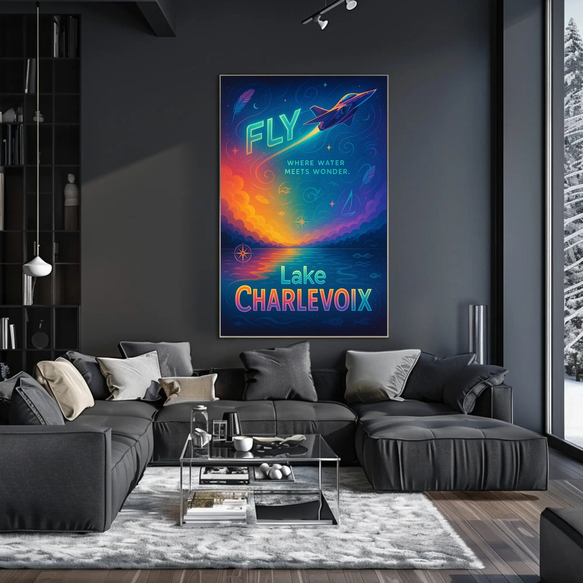 Fly Adventures Over Lake Charlevoix Futuristic Sci-Fi Poster
